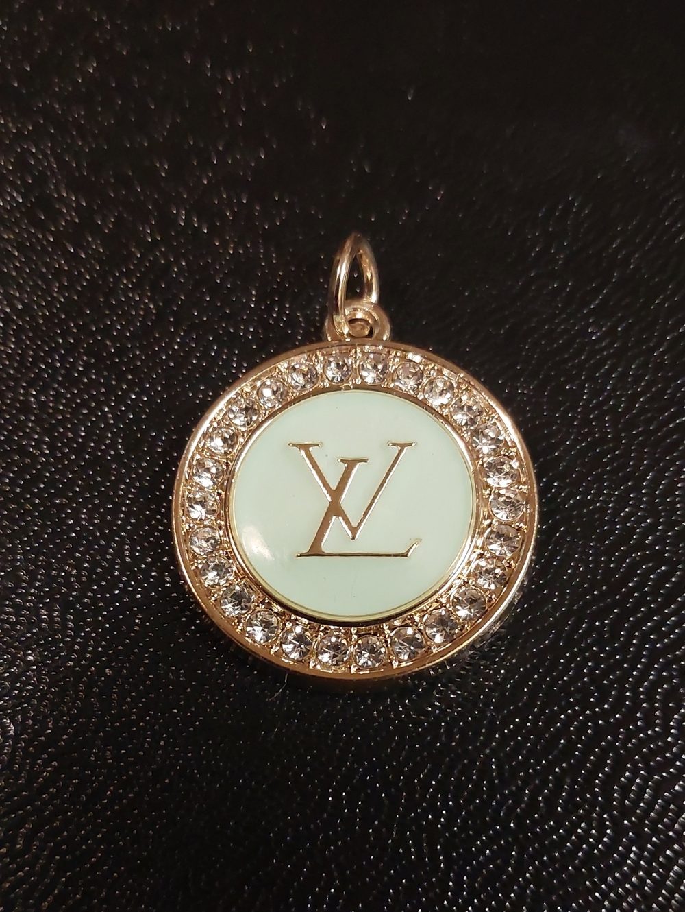 LV Round Baby Blue Crystal & Gold Charm Pendant